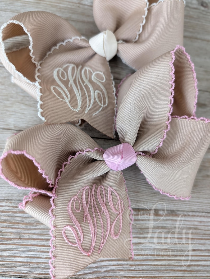 Moonstitch Monogrammed Hairbows- Embroidered Hairbow- personalized Bows- Easter Hairbows-Spring Hairbows- bows for babies- Custom hair bows- image 1