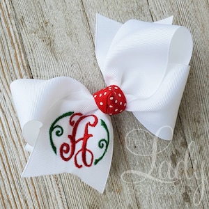 Monogrammed Hairbow-single letter hairbow- embroidered hairbow- Scalloped letter Initial bow baby hairbows-handmade hairbow-monogrammed bow-