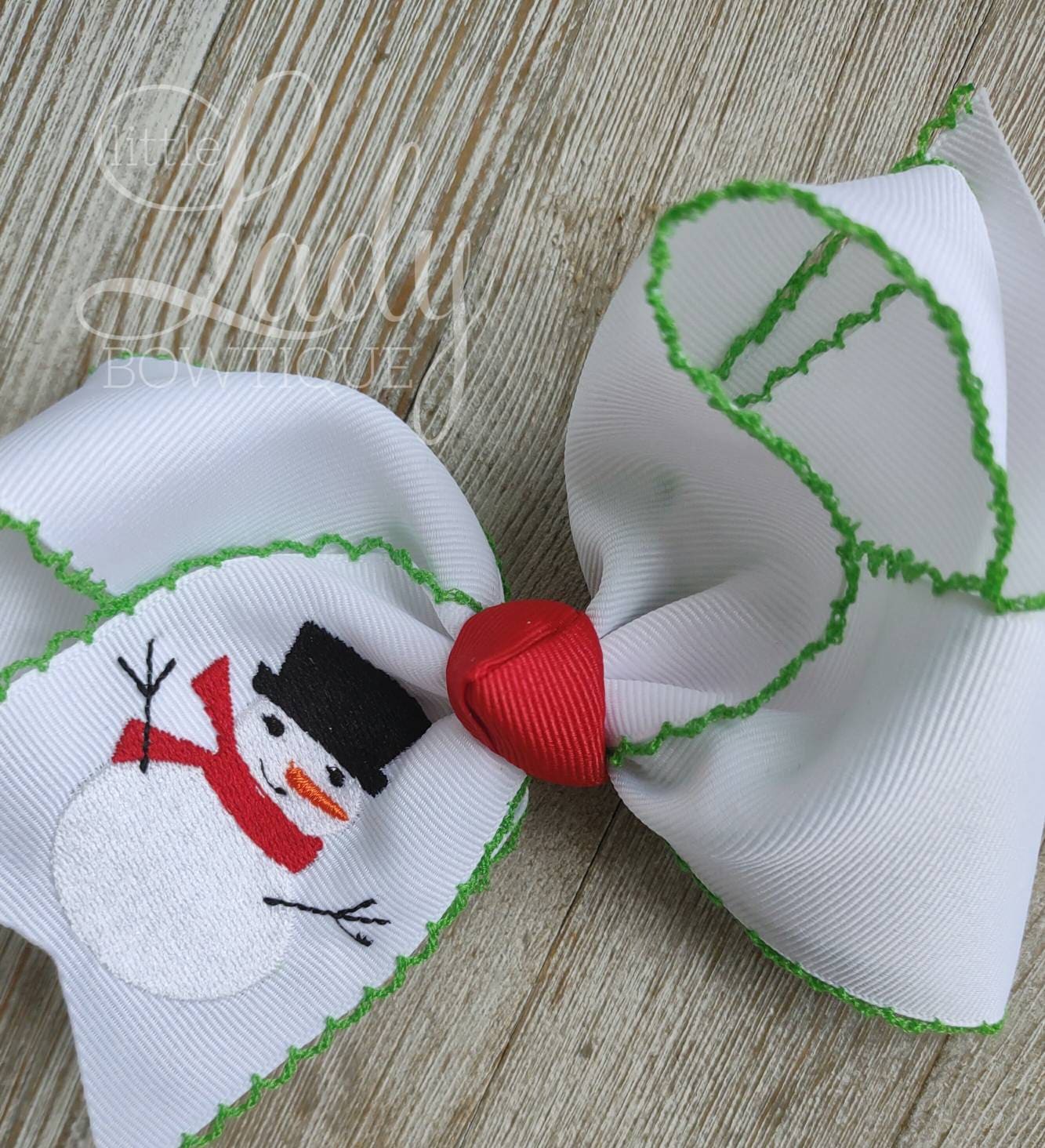Embroidered Christmas bows-Santa hairbow-Reindeer hairbow-Snowman Hairbow- custom hairbows-hoilday hairbows- moonstitch hairbows- hair-bow--