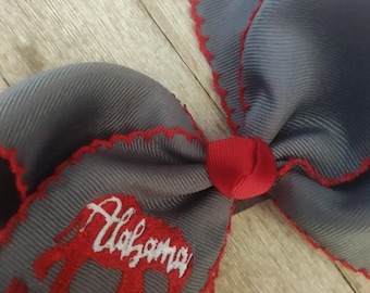 Embroidered Alabama Elephant Hair Bow – Collegiate Moonstitch Ribbon