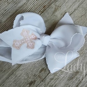Easter Hairbow- Easter headband Bows- Cross embroidered Hairbow- Spring Hairbow- Special Occasion Hairbow- Hairbow with embroidered Cross---