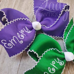 Monogrammed Hair bow- Monogrammed name bow- Hair bow with name- Moonstitch hair bow- Embroidered hair bow- Custom hair bow- bow with name --