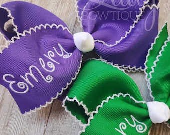 Lazo para el cabello con monograma bordado: cinta de punto lunar, nombre personalizado