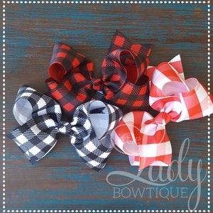 Buffalo Check Hair-bow- Fall hairbows-Gingham hairbows-Bows for girls-Baby bows-Boutique Bows-Boutique bows-Jumbo hair-choose your size bow-