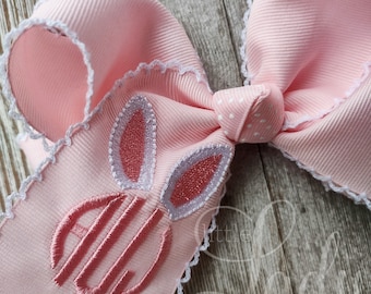 Monogrammed Bunny Ears Hair Bow - Embroidered Easter Bow