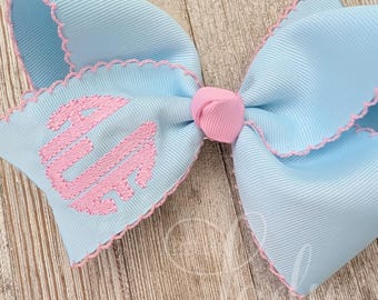 Haarstrik met monogram – Gepersonaliseerde geschulpte letter Hairbow, Boutique Handmade - maansteekstrikken