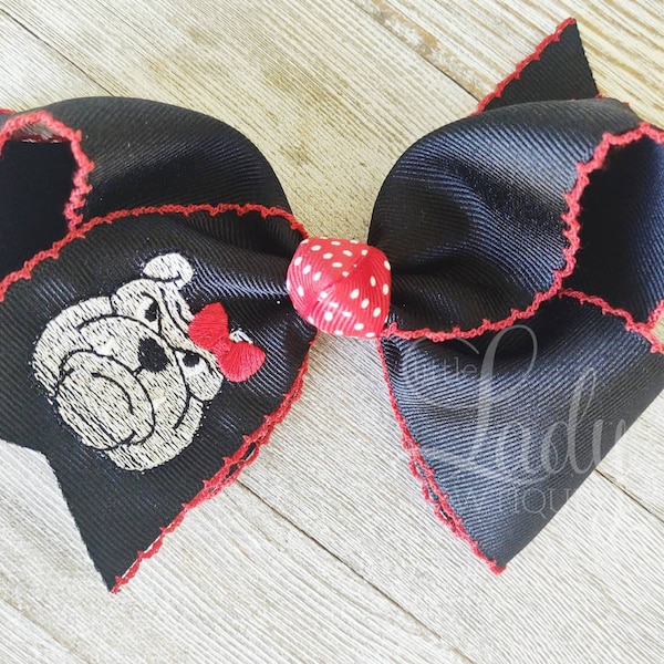 Bulldog hairbow - Dog mascot hairbow - school hairbow -back to school bow - mascot hairbow -back to school hairbow-bulldogs- embroidered bow