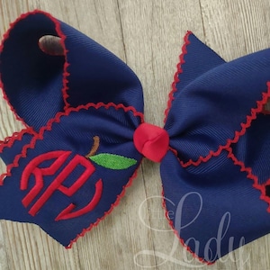 Back to school Hair bow- Apple hair-bow- monogrammed hair-bow- personalized bow-custom hair-bow- Apple monogrammed bow- bow with apple - bow