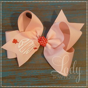 Valentines hair-bow-monogrammed hair-bow- cupids arrow with monogram-valentines bow-you choose your size 4,5,6,7 inch bow-peronalized bow---