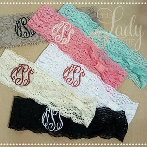 Lace headband-little girls monogrammed headband  personalized headband-baby headbands-you chose your colors-interchangable-headbands- girls