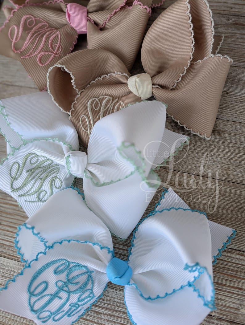 Moonstitch Monogrammed Hairbows- Embroidered Hairbow- personalized Bows- Easter Hairbows-Spring Hairbows- bows for babies- Custom hair bows- image 6