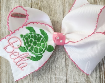 Turtle Hair bow - Custom embroidered bow - Personalized bow for girls - Name bow for babies - Sea turtle bows - Handmade boutique hair bows