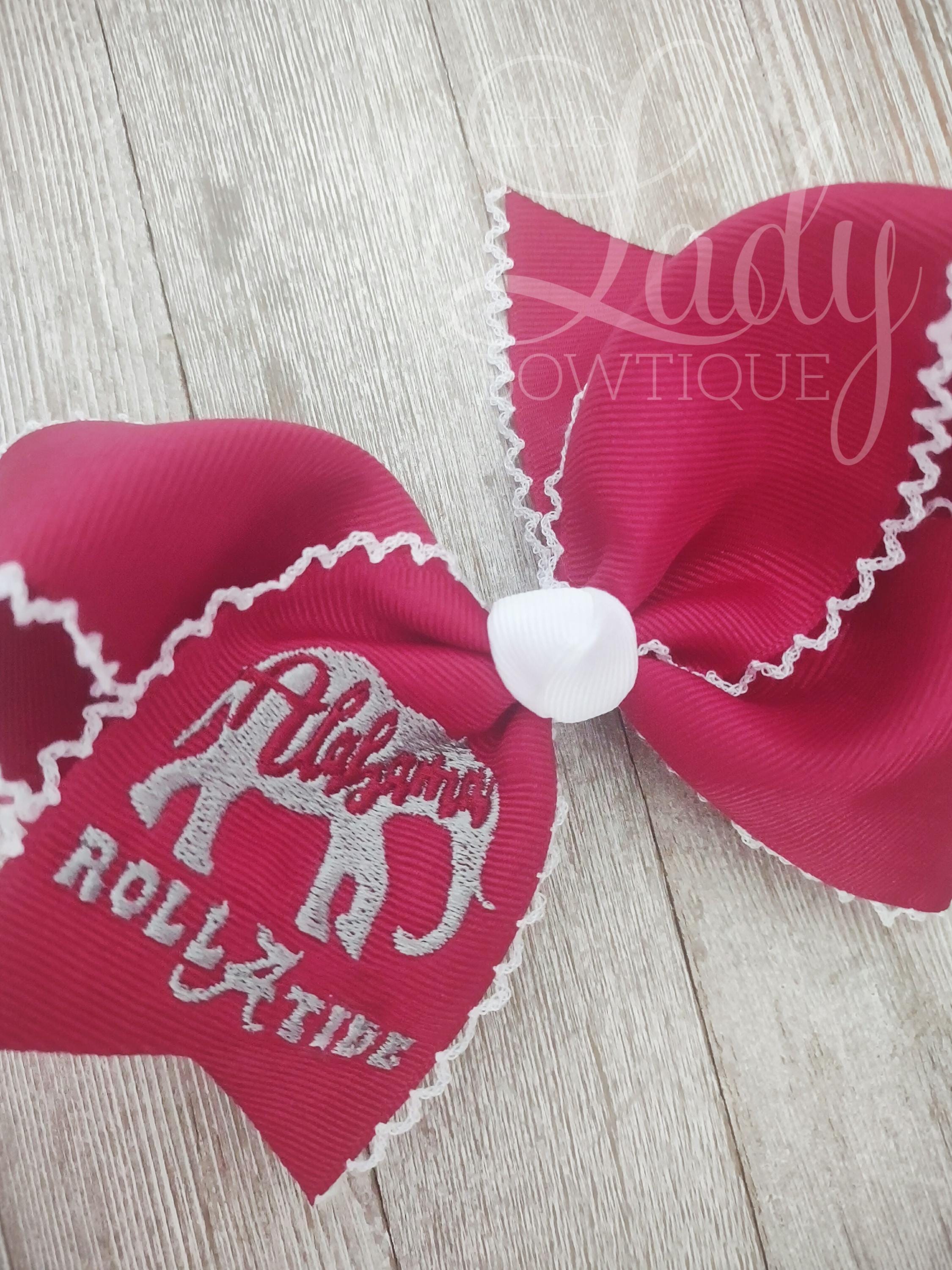 Alabama hairbow - Elephant hair bow- Collegiate hair bow- School bow- Embroidered bow-Moonstitch bow- Hair bow for girls- baby hair bows-bow
