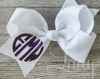 Monogrammed Hair bow-personalized hair bow- School bows- Baby Hair bows-Custom Hair bows- Embroidered bows- little girl hair bows- Hair bows