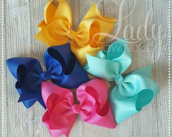 Hair Bow Bundle - Solid Color Ribbon Bows, Set of 4
