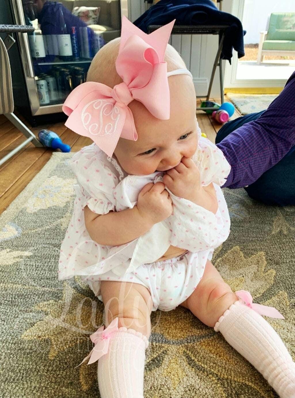 Baby headband bow- Personalized Baby hairbows - Custom Newborn Headband -Skinny nylon headband bows-Custom baby headband bows- Monogrammed--