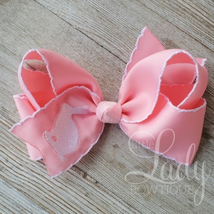 Easter Hairbow-Hair-bow with bunny-Embroidered rabbit hairbow-Spring Hair-bows-Moonstitch Hairbows-personalized Hairbows-custom Hairbows-bow