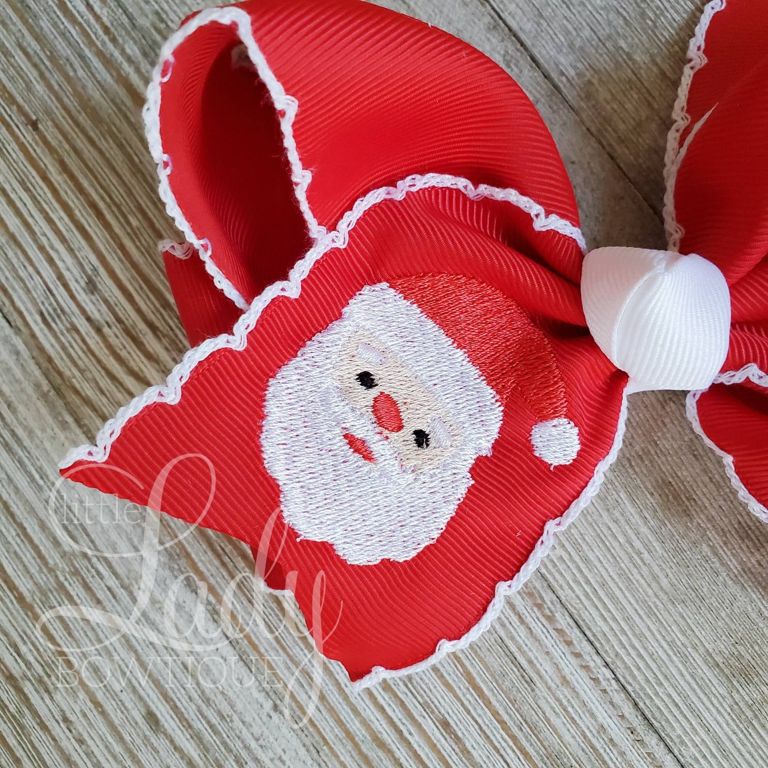 Embroidered Christmas bows-Santa hairbow-Reindeer hairbow-Snowman Hairbow- custom hairbows-hoilday hairbows- moonstitch hairbows- hair-bow--