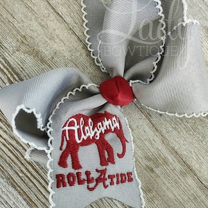 Alabama hairbow - Elephant hair bow- Collegiate hair bow- School bow- Embroidered bow-Moonstitch bow- Hair bow for girls- baby hair bows-bow