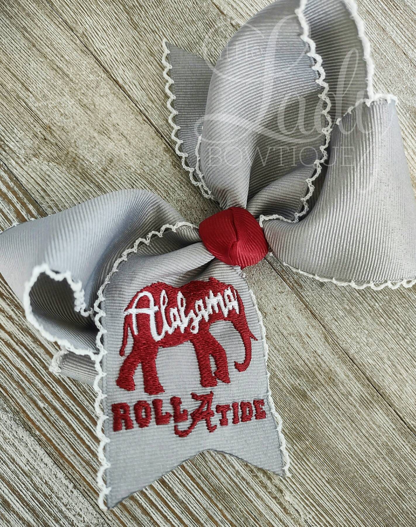 Alabama hairbow - Elephant hair bow- Collegiate hair bow- School bow- Embroidered bow-Moonstitch bow- Hair bow for girls- baby hair bows-bow