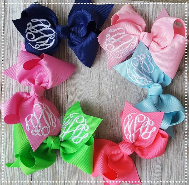 Monogrammed Hair Bow Hair Bow With Initial Embroidered Bow - Etsy