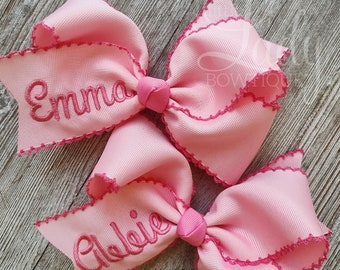 Monogrammed Hair bow- Monogrammed bow-Hair bow with name- Baby bow-Embroidered hair bow- Custom hair bow- bow with name- baby headband bow--