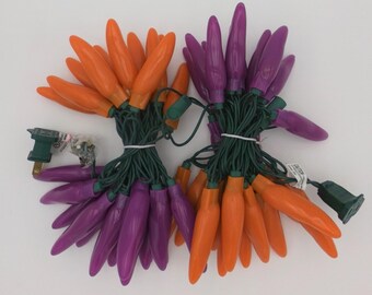 Halloween - Fall - LED Chili Pepper string lights - 50 Peppers per string - Orange, Purple, Combo- 13.5 ft - Casa RC - free ship