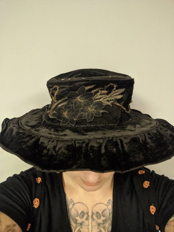 Wide Brim 1910s Edwardian Black Hat Mourning Hat P