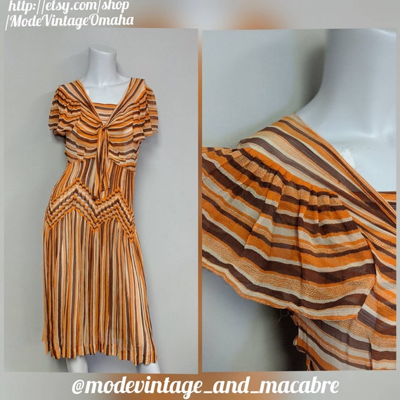 1930s Antique Vintage Flirty Sheer Orange and Brow