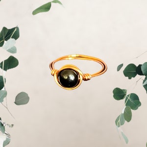 Handmade Jet Stone Ring - Tarnish Resistant Copper Wire