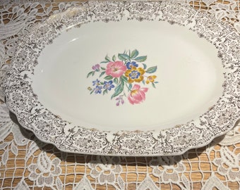 Vintage Floral Platter with Gold Trim