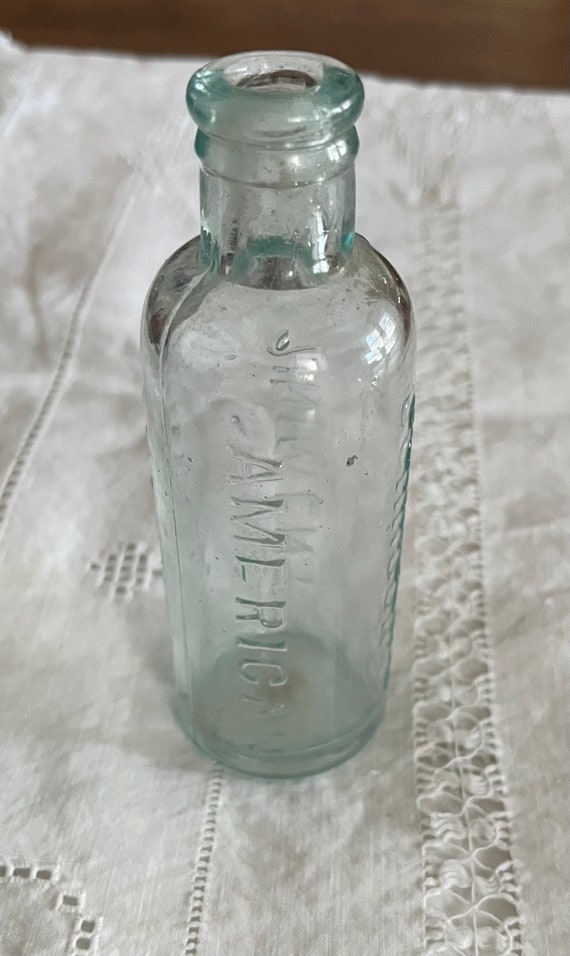 Antique 1930s Carbona 9 Oz Cleaning Fluid Aqua Bottle W/original Label Nyc  Ny 