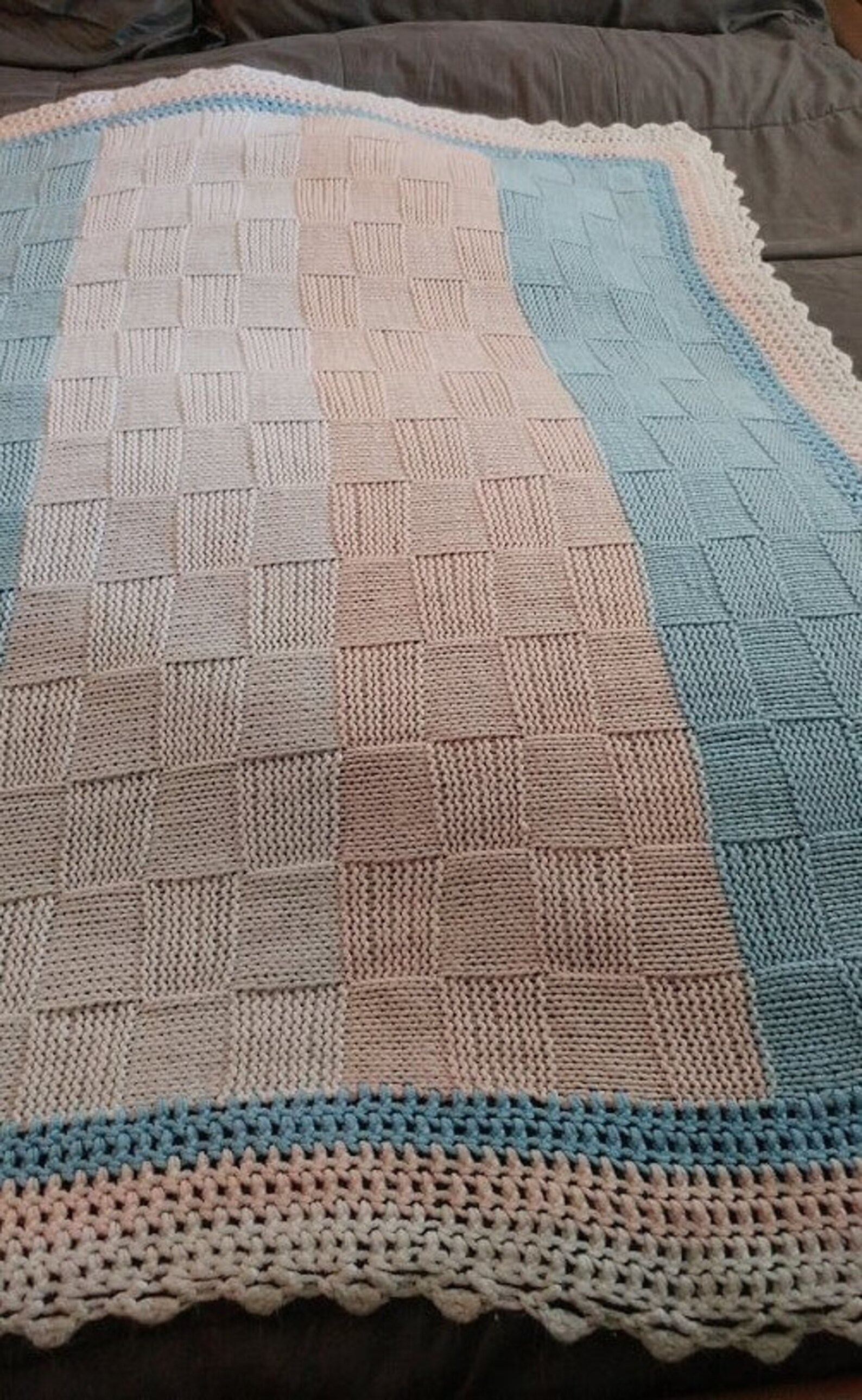 White, Blue and Pink Baby Blanket Etsy