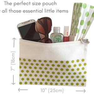 GREEN PEAS: 50s retro style folding hand fan with green polka dots on white background and white wood ribs Fan + myFANCYpouch