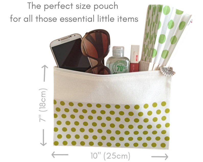 GREEN PEAS: 50s retro style folding hand fan with green polka dots on white background and white wood ribs Fan + myFANCYpouch