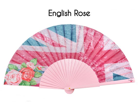 ENGLISH ROSE: Pink Union Jack Hand Fan 