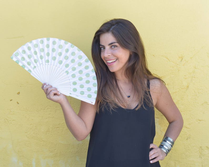 HAND FAN 50s retro style polka dots summer fashion accessories unique gift for her wooden fan wedding fan gift ideas for women Free Shipping