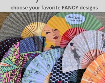 Designer Hand Fans * BUY 4 GET 5 * womens summer fashion accessory, gift for her, church fans, ecofriendly wearable art