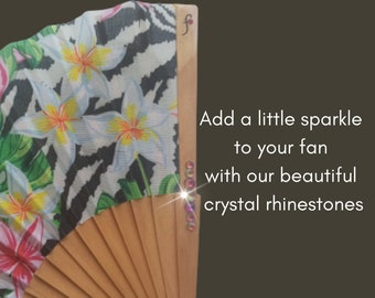 PARADISE: Floral hand fan, jungle print with zebra stripes, fashion accessories, eco friendly unique gift idea for her, canvas zipper pouch