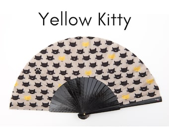 YELLOW KITTY: Black and yellow gold cats with a single paw print with black wood ribs - for cat lovers