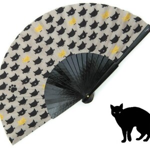 YELLOW KITTY: Black and yellow gold cats with a single paw print with black wood ribs for cat lovers image 1