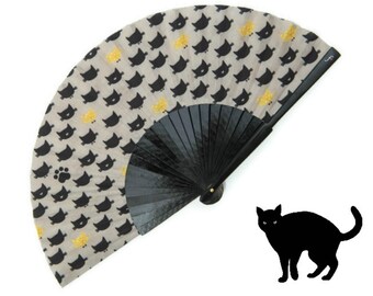 YELLOW KITTY: Black and yellow gold cats with a single paw print with black wood ribs - for cat lovers