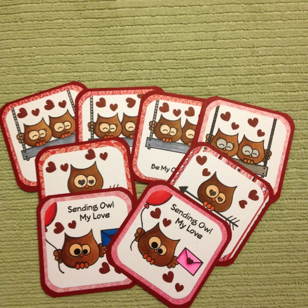 Hand Made Valentines Day Owl cards for kids (8 cards)