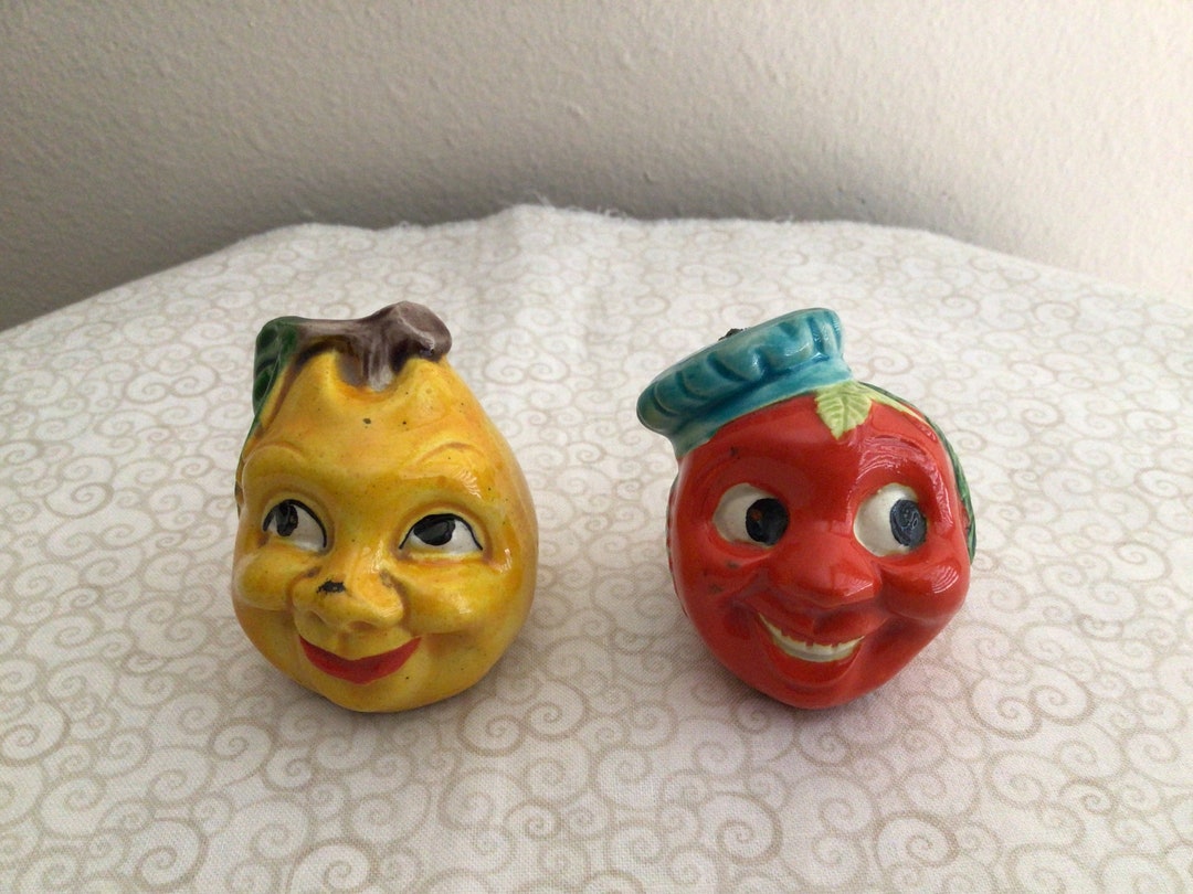 Vintage Red and Yellow Tomato Face Salt and Pepper Shakers - Etsy
