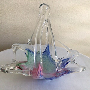 Vintage Murano Blown Glass Stretch Basket Multi Colored