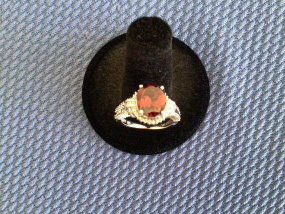 Silver Red Garnet Gemstone Ring Signed - image 3