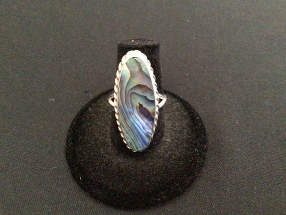 Sterling Silver Long Abalone Shell Ring Size 6 - image 1