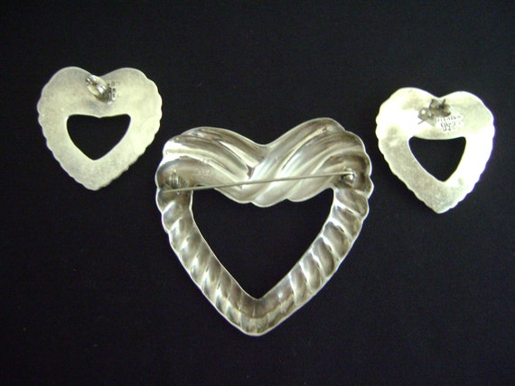 Sterling Silver Heart Set Earrings and Brooch - image 3