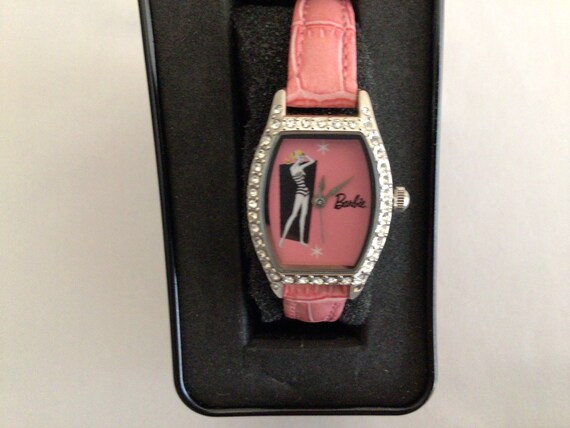 Barbie Nostalgic Watch Pink Face and Strap Black and White 