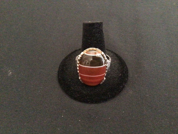 Multi Colored Silver Navajo Statement Ring Signed - image 1